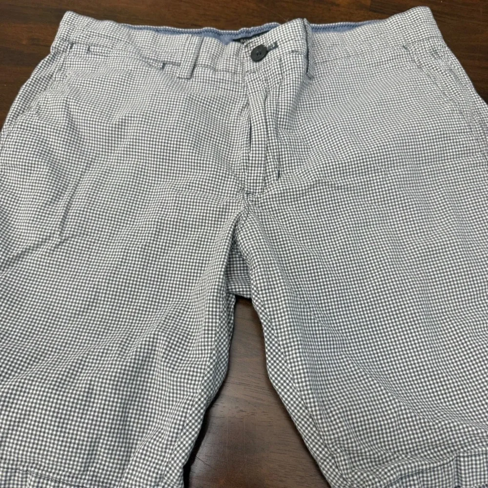 Banana Republic Aiden Short Mens 30 Blue White Gingham Slim Fit Chino Shorts